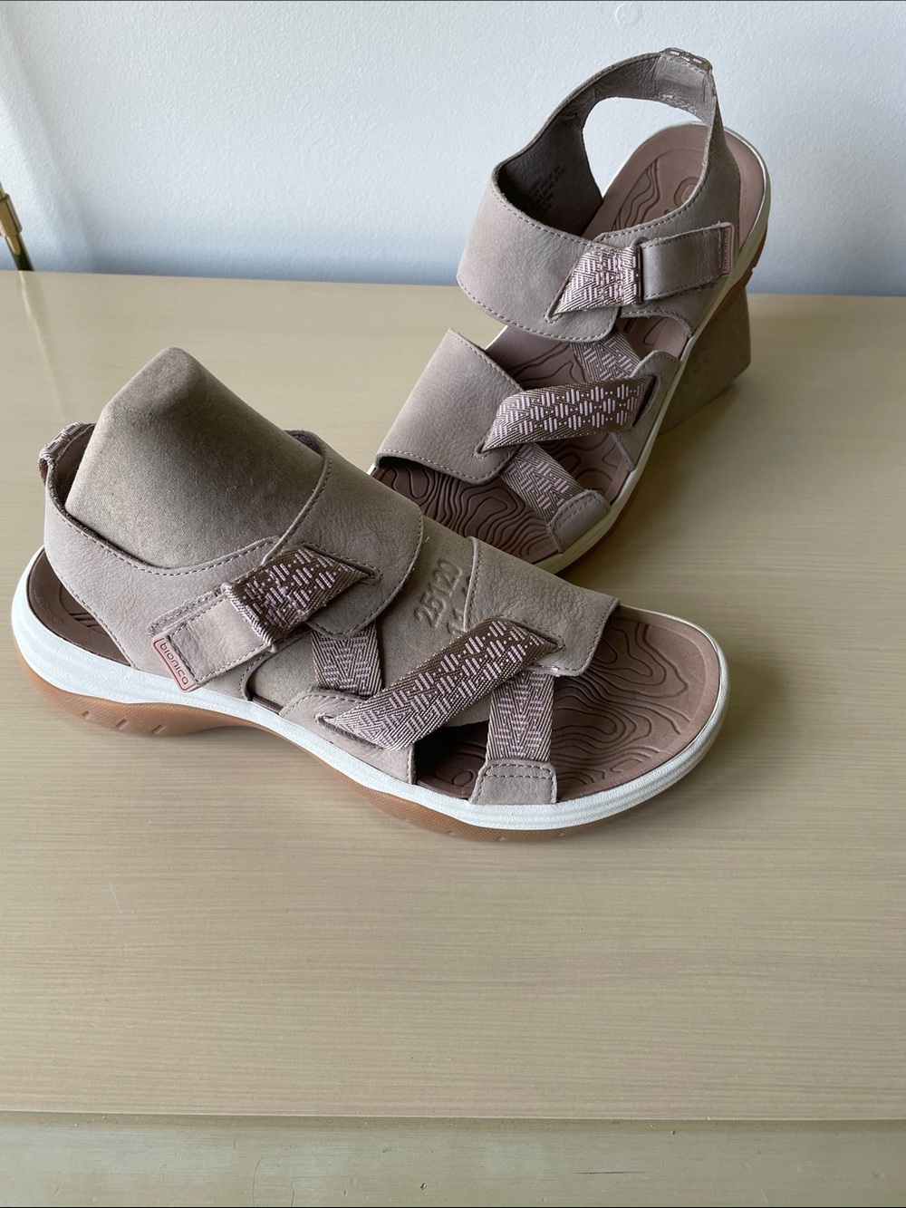 Bionica Taupe Nahla Water Friendly Adjustable Strap Wedge Sandals